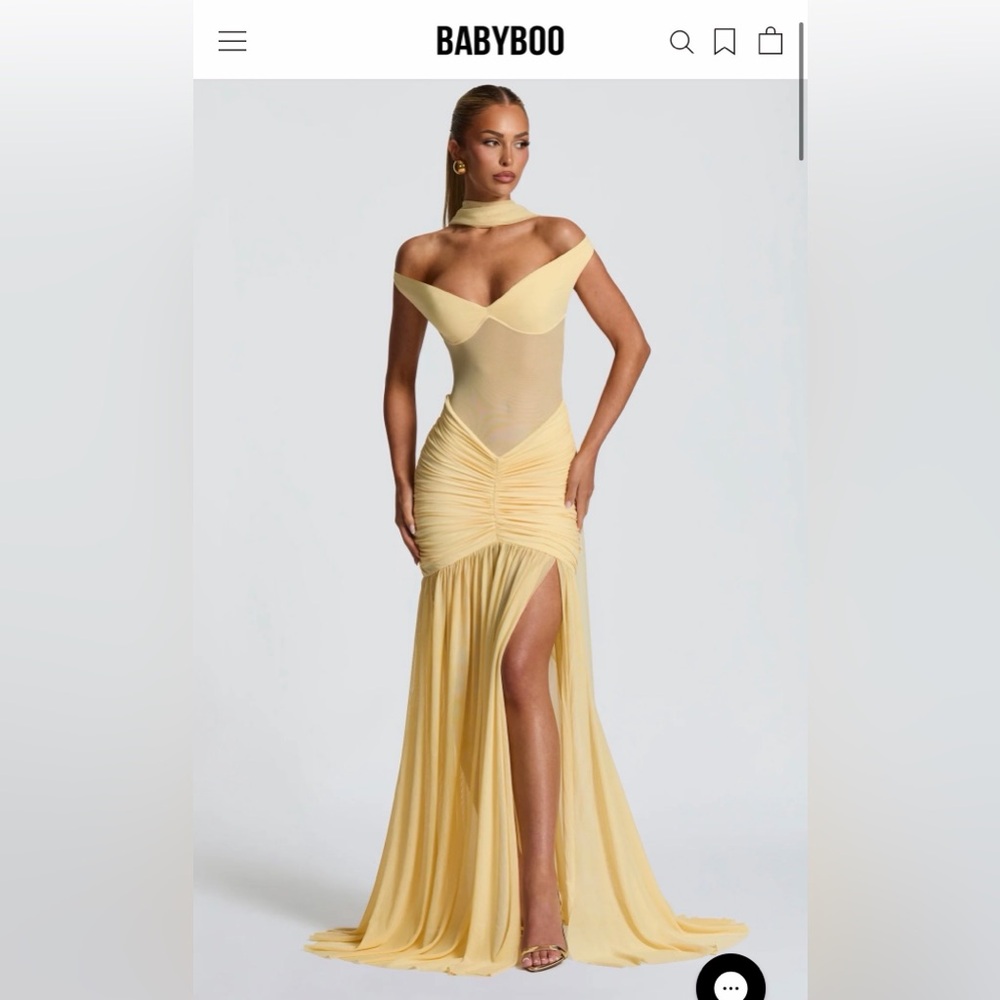 BABYBOO Yellow Off-Shoulder Maxi Dress with High Slit